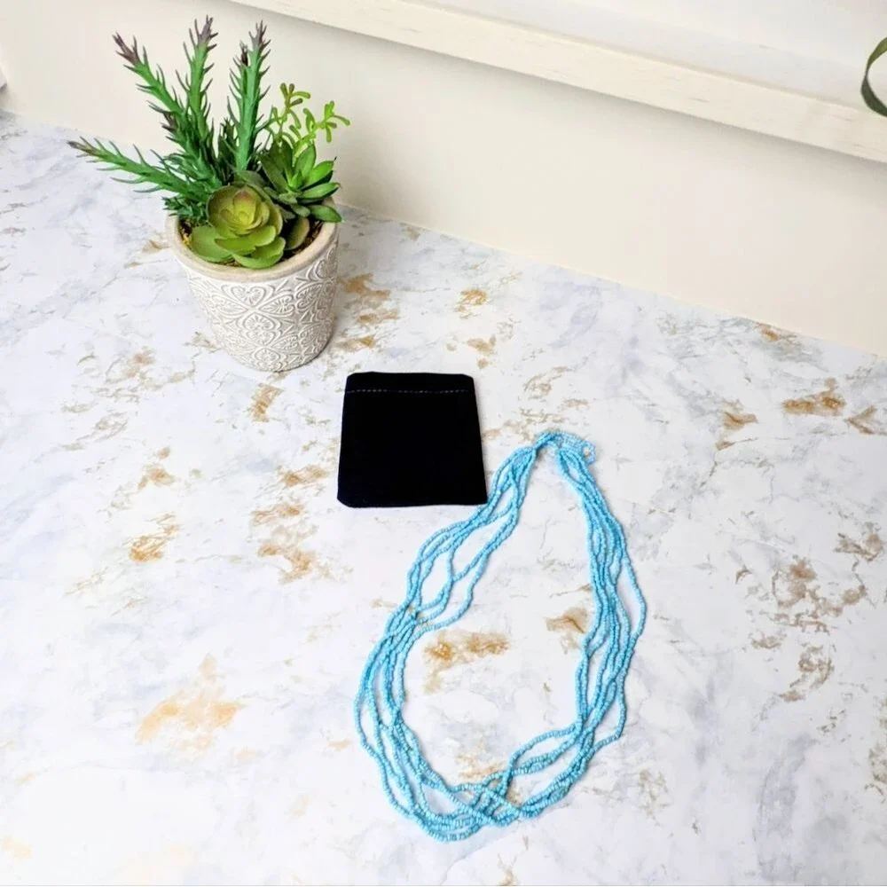 Multiple strand blue bead necklace Teal Turquoise